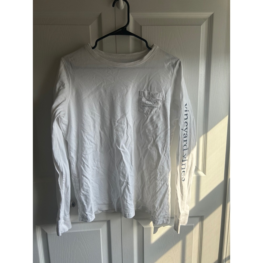 Vineyard Vines Mens White Long Sleeve Whale Graphic Pocket T-Shirt Size M